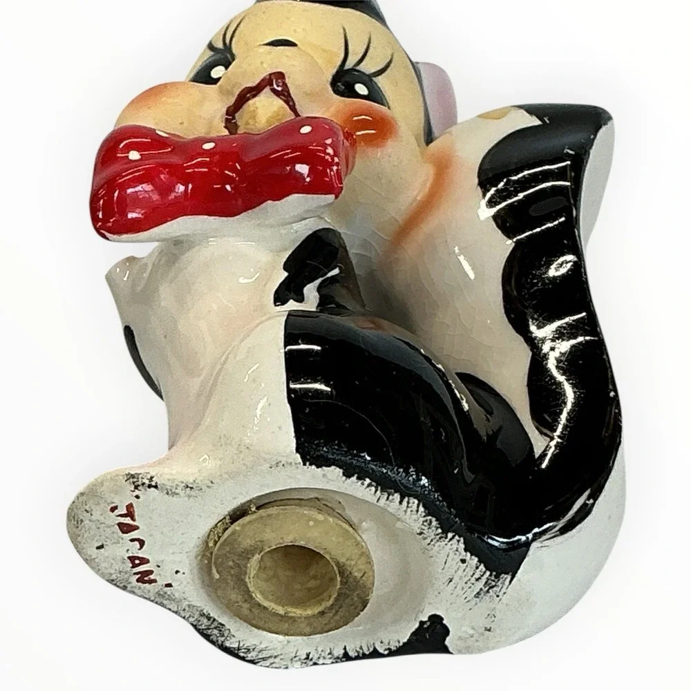Vintage Skunk Pair Salt Pepper Shakers Japan Red Bow Ties‎ 1950